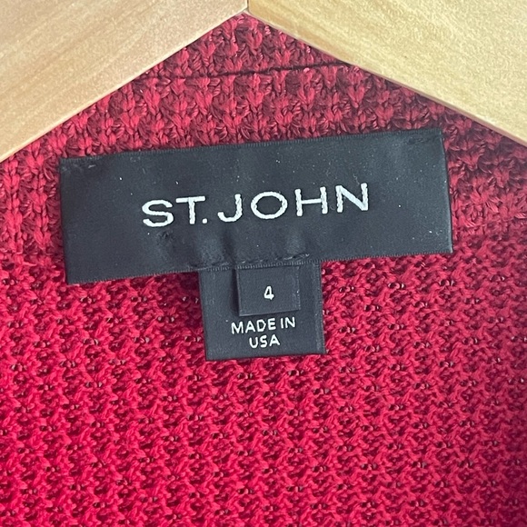 ST. JOHN Santana Red Knit One-Button Blazer Jacket Gunmetal Hardware Size 4 - Picture 6 of 11